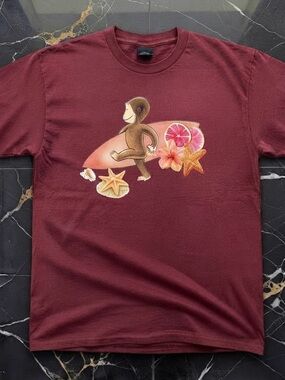Curious George Surfing T-Shirt | Tropical Beach Vibes | Surf fans